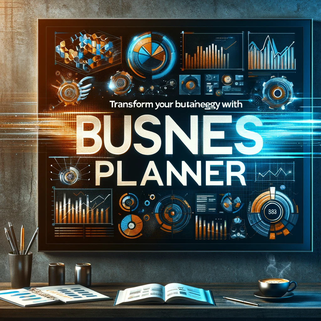 Dall·e 2023 12 31 21.08.54 A Visually Compelling Call To Action Image For 'business Planner', Featuring Bold Text That Says 'transform Your Business Strategy With Business Plann